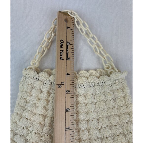 Vintage Cream Crochet Handbag Plastic Chain Double Strap Zipper Closure - Picture 11 of 11